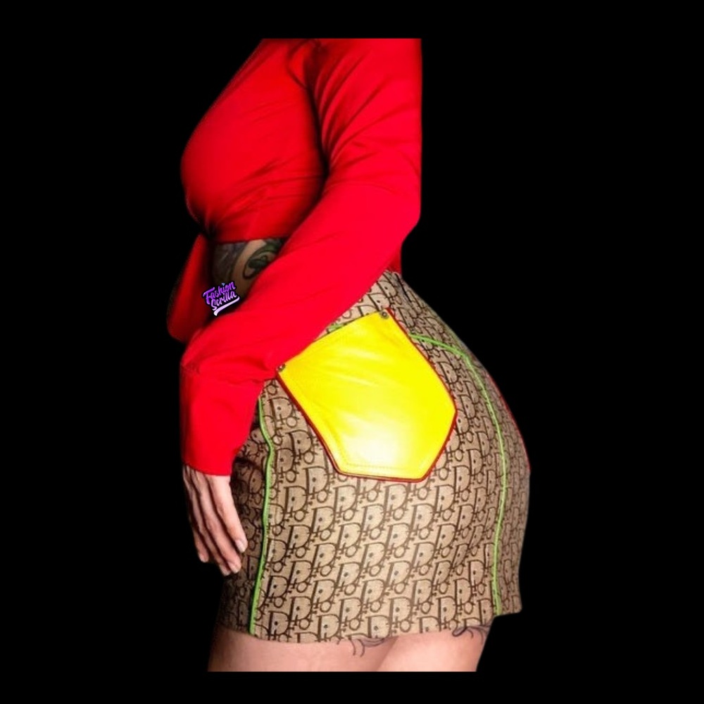Christian Dior Vintage Monogram Logo Canvas & Leather Rasta Trotter Mini Skirt - Picture 17 of 17